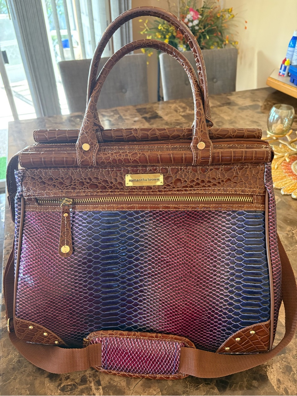Samantha Brown NWOT Croc-Embossed Carry On Travel Bag Weekender Travel. 16”x 13”